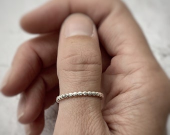 Sterling Silver Flat Beaded Ring | Silver Stacking Rings | Silver Rings for Women | 2mm