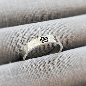 Pfotenabdruck Ring | Sterling Silber Hund Katze Liebhaber Geschenk | Handgemachtes Haustier-Memorial-Geschenk für Hundebesitzer | Benutzerdefinierte Sterling Silber Hundering