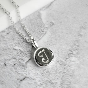 Sterling Silver Initial Necklace | Flat Pebble Necklace | Silver Nugget Necklace | Recycled Silver Pendant | Handmade Gift for Her