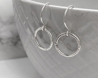 Silver Circle Earrings | Sterling Silver Linear Circle Drop Earrings | Dangle Earrings