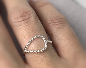 Sterling Silver Teardrop Ring | Beaded Teardrop Ring | Contemporary Sterling Silver Ring | Silver Jewellery UK