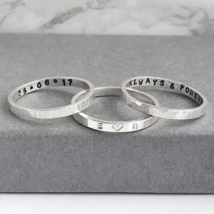 Hand Stamped Personalised Ring | Sterling Silver Ring | Secret Message Ring | Stacking Name Ring | Initials Ring | 2mm Band
