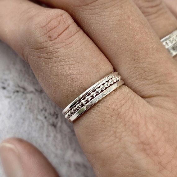 Handmade Sterling Silver Beaded Stacking Ring – 1.5mm Thin, Size Adjustable, Perfect For Layering