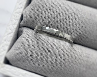 Sterling Silver Hammered Ring | Silver Stacking Rings | Textured Silver Ring | 2mm | Handmade Minimalist Jewellery UK