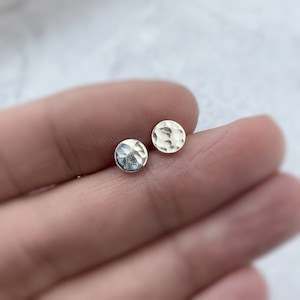 Hammered Silver Stud Earrings | Sterling Silver Small Circle Earrings | Silver Studs Flat | Small Silver Stud Earrings | Minimalist