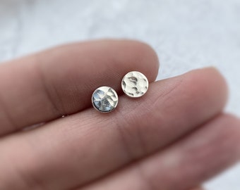 Hammered Silver Stud Earrings | Sterling Silver Small Circle Earrings | Silver Studs Flat | Small Silver Stud Earrings | Minimalist