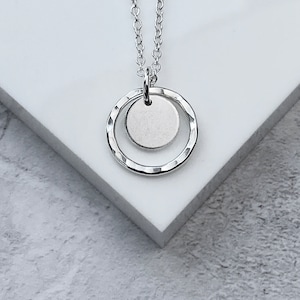 Double Silver Circle Necklace | Sterling Silver Hammered Circle Necklace | Open Circle Layering Necklace | Gift for Her | Recycled Silver
