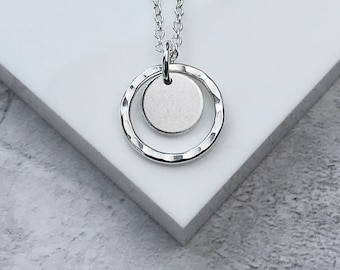 Double Silver Circle Necklace | Sterling Silver Hammered Circle Necklace | Open Circle Layering Necklace | Gift for Her | Recycled Silver