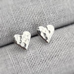 Sterling Silver Heart Earrings | Hammered Silver Heart Studs