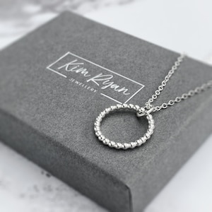 Silver Circle Necklace | Beaded Open Circle Layering Necklace | | Gift for Her | Minimal Silver Pendant