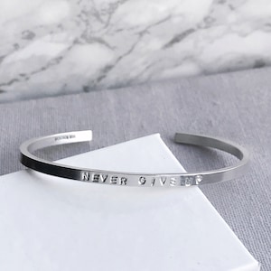 Personalised Silver Bangle | Slim Hand Stamped Cuff Bracelet | Adjustable Sterling Silver Bangle | Custom Name Bracelet | Gift for Her