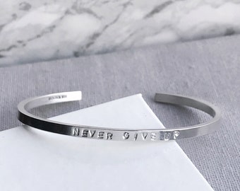 Personalised Silver Bangle | Slim Hand Stamped Cuff Bracelet | Adjustable Sterling Silver Bangle | Custom Name Bracelet | Gift for Her