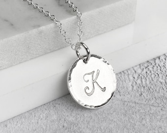 Sterling Silver Initial Necklace |  Circle Disc Letter Necklace | Silver Disc Engraved Necklace | Initial Jewellery | Gift for Her