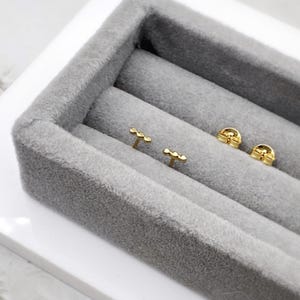 Gold Bar Stud Earrings | 18ct Gold Vermeil Flat Beaded Bar Studs | Tiny Gold Studs | Minimalist Earrings