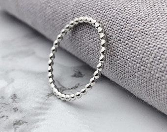 Sterling Silver Beaded Ring | Silver Stacking Rings | Skinny Silver Rings