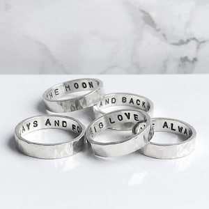 Sterling Silver Secret Message Ring | Hand Stamped Personalised Ring | Sterling Silver Ring | Name Ring | 4mm Band