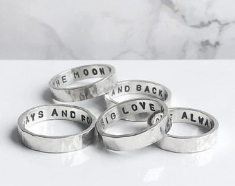 Sterling Silver Secret Message Ring | Hand Stamped Personalised Ring | Sterling Silver Ring | Name Ring | 4mm Band