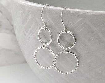 Silver Circle Drop Earrings | Sterling Silver Double Circle Earrings | Gift for Her