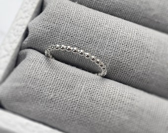 Sterling Silver Beaded Ring | Silver Stacking Rings | Silver Rings for Women | 2mm