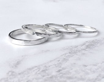 Silver Hammered Stacking Ring | Sterling Silver Ring | Minimalist Ring | Textured Silver Ring