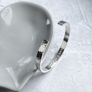 Personalised Hammered Silver Bangle | Thick Sterling Silver Secret Message Cuff Bracelet | Hand Stamped Hidden Message Bracelet |