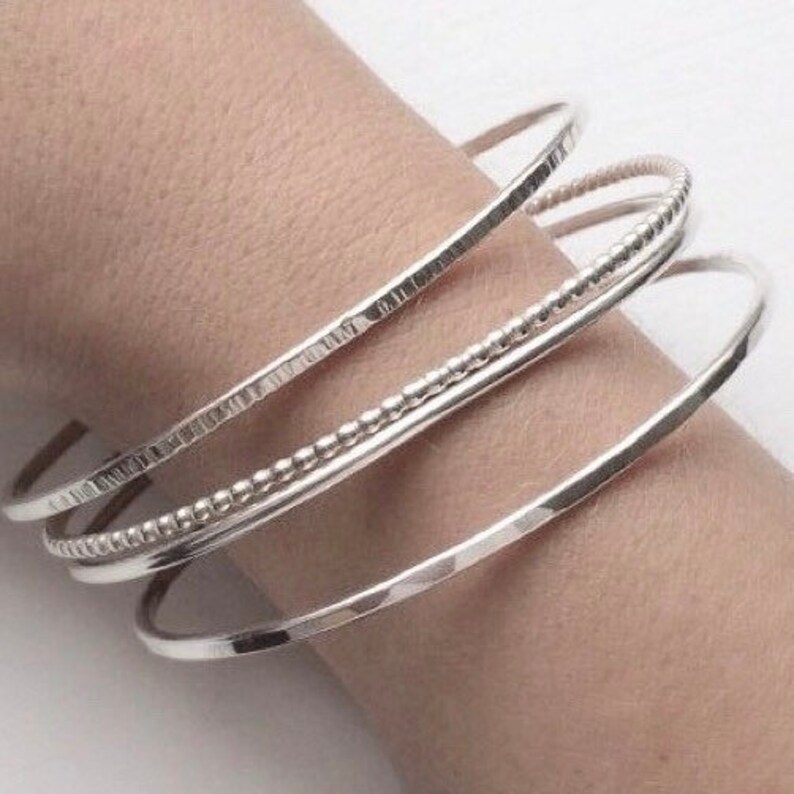 Sterling Silver Bangle Choice of Styles Silver Stacking Etsy
