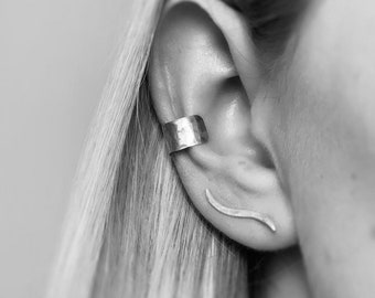 Silver Hammered Ear Cuff | Minimalist Ear Cuff | Textured Ear Cuff | Minimal Sterling Silver Jewellery | Conch Earring