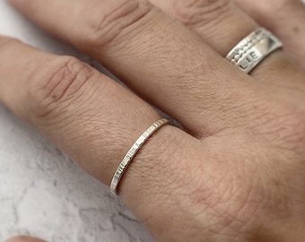 Sterling Silver Linear Stacking Ring | Textured Silver Ring | Simple Stackable Rings | Jewellery UK | 1.5mm Band