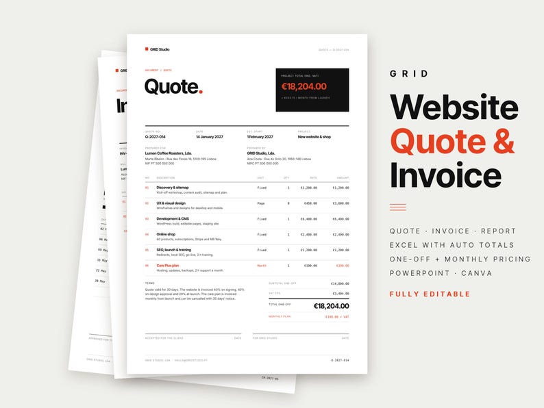 Well Design Invoice Web Design Invoice Template Excel, Website Quote and Invoice, Care Plan ...