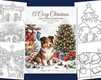 Weihnachtsmalbuch mit Cozy Collie | Ausmalbilder zur Weihnachtsgeschichte mit Bibelversen (KJV) | Christliche PDF-Datei zum sofortigen Download