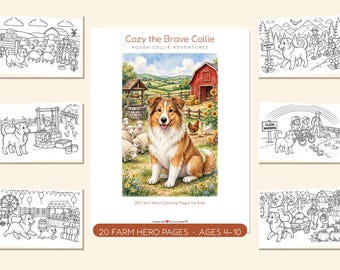 Malbuch mit Collies für Kinder | 20 Ausmalbilder mit Bauernhof-Hunden | Cozy, der tapfere Collie | Zählspiele, 4-10 Jahre