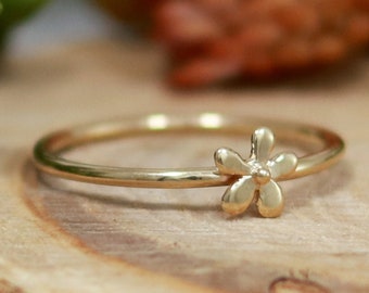 Solid 14k Gold Flower Stacking Ring