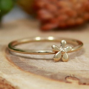 Solid 14k Gold Flower Stacking Ring