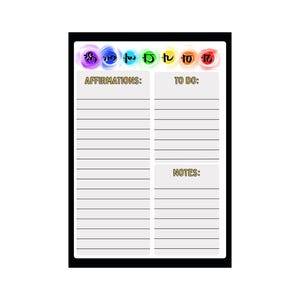 Chakrabevestiging Kladblok 6x4 | Spirituele takenlijst | Mindfulnessplanner | Manifestatie | Briefpapier voor chakrahealing