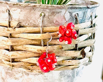 Red Coral cluster chip earrings