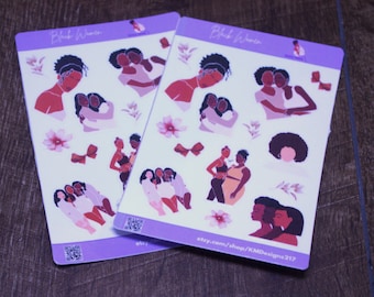 Black Women Illustration Sticker Sheet - Journal, Planner Stickers