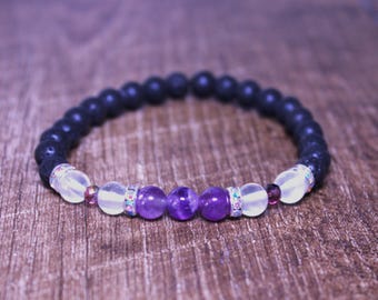 Amethyst & Clear Quartz Power and Protection Bracelet | Energy Shield • Strength • Intuition | Handmade Stretch