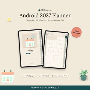 2027 Android Planner, Hyperlinked Digital Planner for Samsung Notes, Xodo and Android Tablets, Portrait
