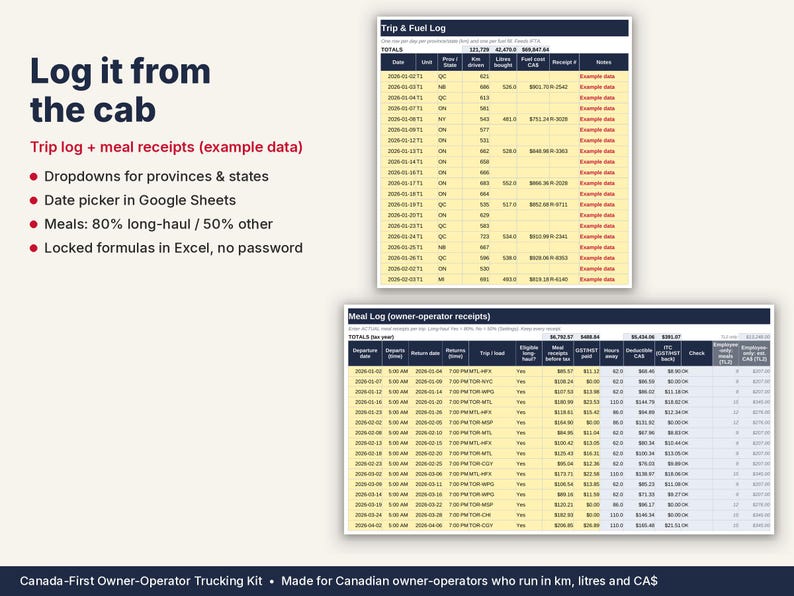 Owner Operator Trucking Spreadsheet Canada | IFTA, Load Calculator, GST/HST | Google Sheets & Excel image 5