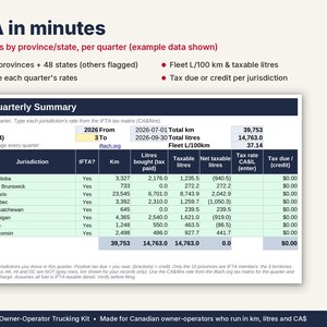 Owner Operator Trucking Spreadsheet Canada | IFTA, Load Calculator, GST/HST | Google Sheets & Excel image 4
