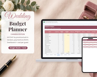 Wedding Budget Planner Spreadsheet Canada, Google Sheets and Excel Wedding Budget Template, Guest List RSVP Tracker, Vendor Payments