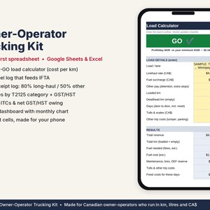 Owner Operator Trucking Spreadsheet Canada | IFTA, Load Calculator, GST/HST | Google Sheets & Excel image 1