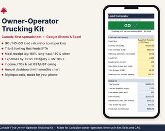 Owner Operator Trucking Spreadsheet Canada | IFTA, Load Calculator, GST/HST | Google Sheets & Excel