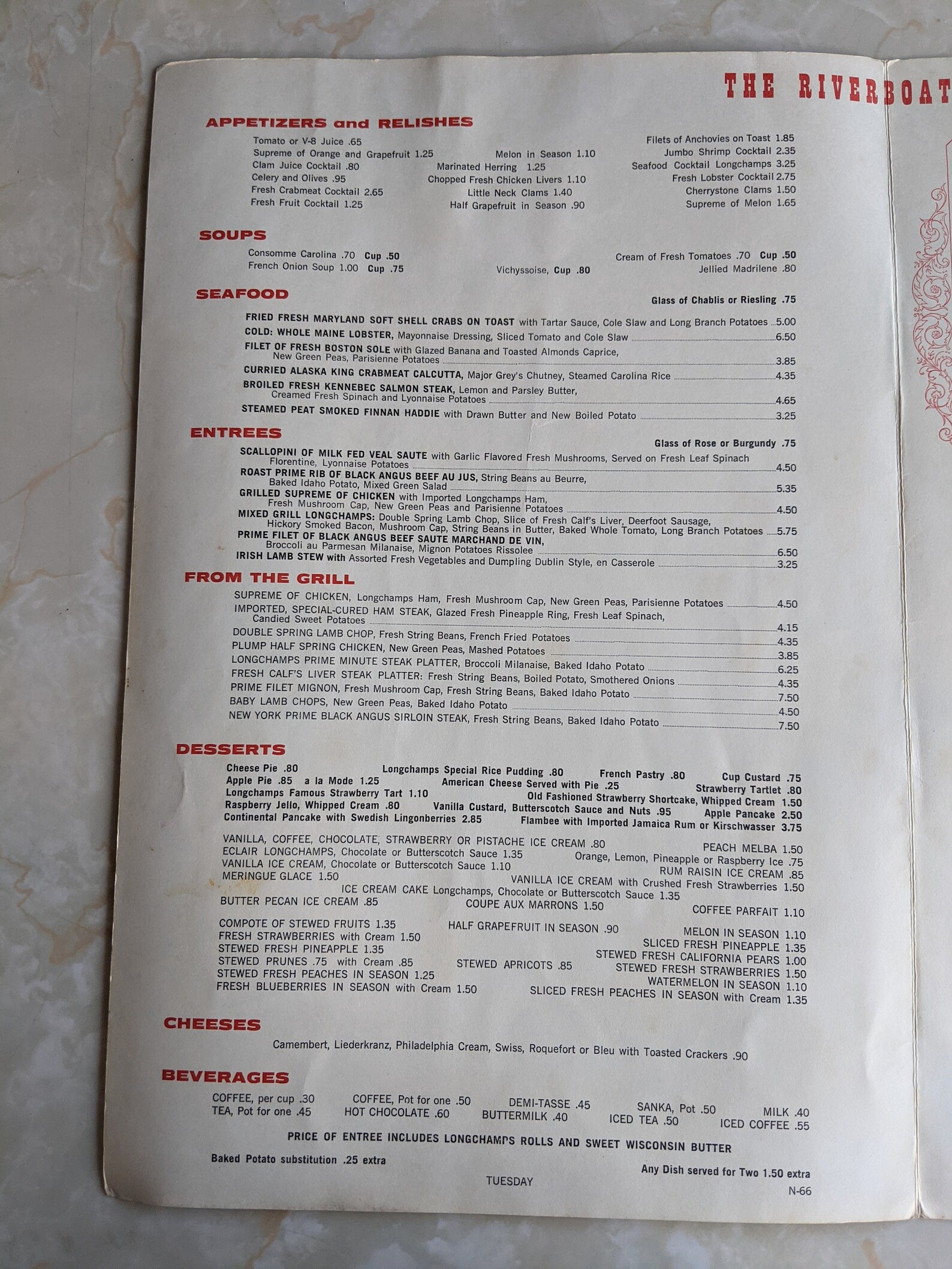 riverboat restaurant menu