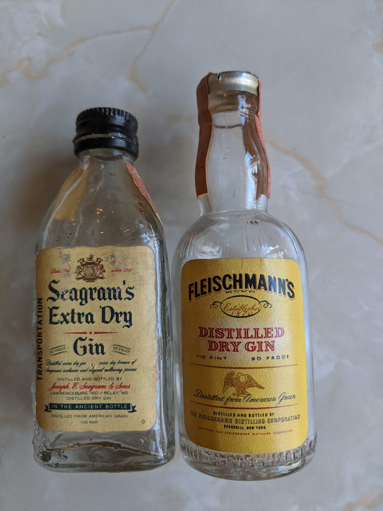 Two Vintage Mini Gin Bottles Seagram