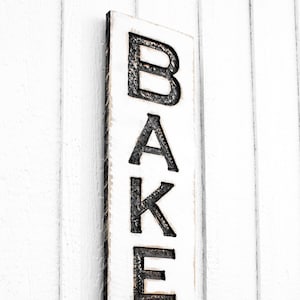 Bakery Sign Vertical - Carved in a Solid Wood Board  Rustic Distressed Shop Advertisement Farmhouse Style Kitchen Restaurant Café Gift