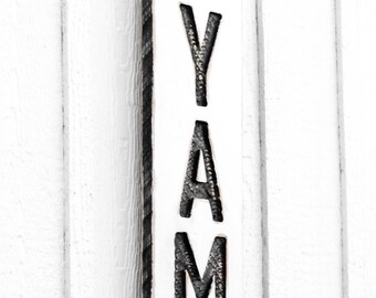 Yams Sign - Carved in a 32”x8” Solid Wood Board Rustic Distressed Farmers Market Vintage Style Farm Stand Summer Produce Garden Decor