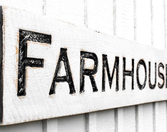 Farmhouse Sign - Carved in a Solid Wood Board Rustic Distressed Shop Advertisement Fixer Upper Style  Wooden Gift