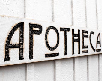 Carved Apothecary Sign - Rustic Wood, Farmhouse Decor: Available in Three Sizes