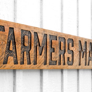 Farmers Market Sign Stained - Carved in a Solid Wood Board Rustic Distressed Roadside Farm Stand Farmhouse Style Stained